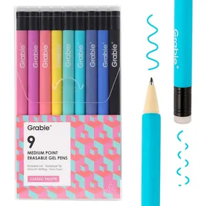 Erasable Gel Pens Medium Point 0.7 mm, Make Mistakes Disappear for Drawing Writing Planner, Pack of 9 Assorted Colors