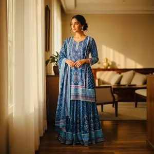 Lady's Indian Chinon Kundun Embroidery Sarara Suits - Formal 44" Fabric Dresses for Eid Party, Bridal Wear, XL Size Traditional Women's Formal Clothing
