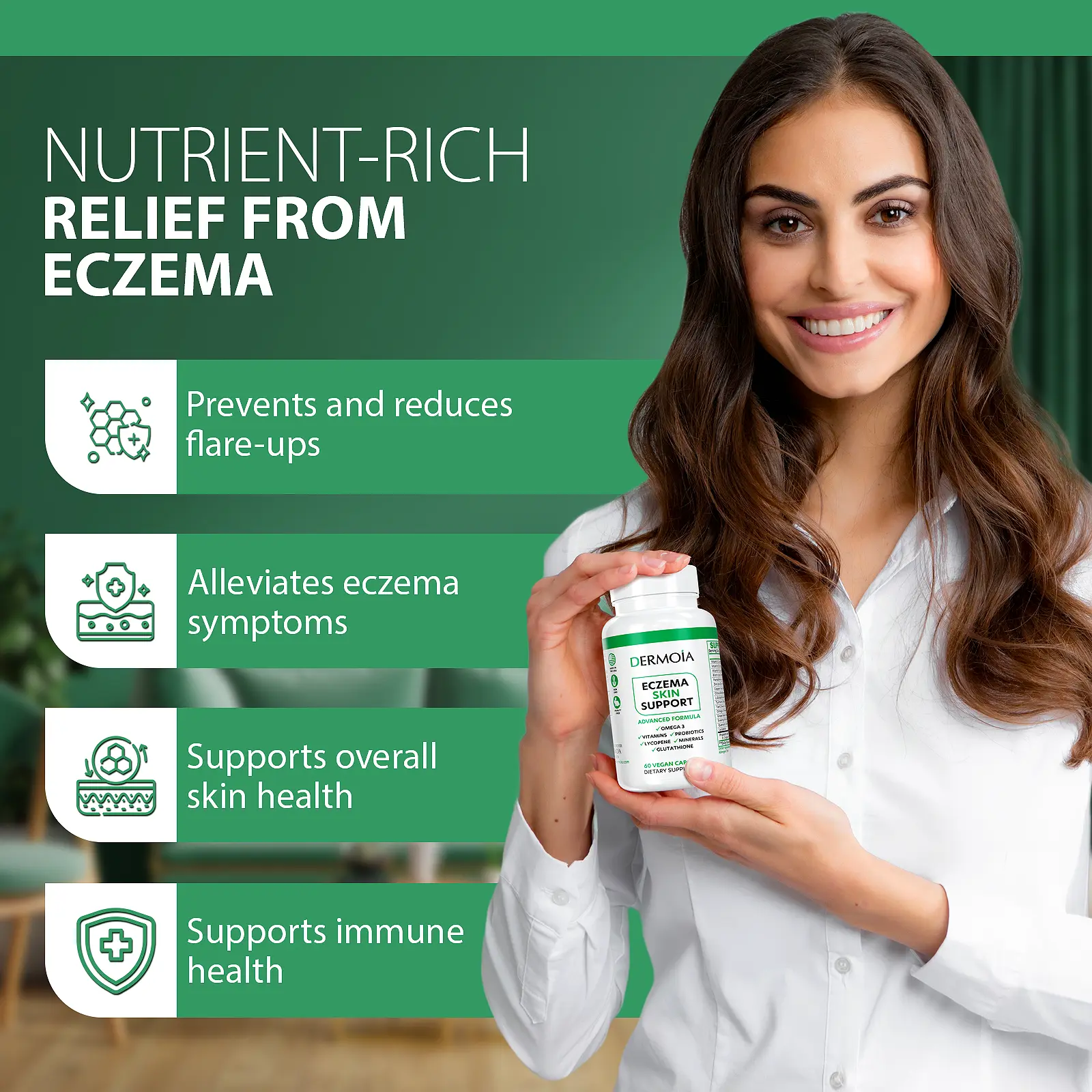 DERMOIA Eczema Skin Support Supplements  Supports Relief from Itchy, Dry,  Irritated Skin with Anti-Inflammatory Formula  Promotes Healthy Skin  Barrier and Soothes Eczema Symptoms  60 Capsules - TikTok Shop