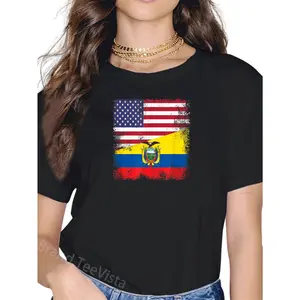 100% Cotton Half Ecuadorean Flag | Vintage Ecuador USA Gift T-Shirt