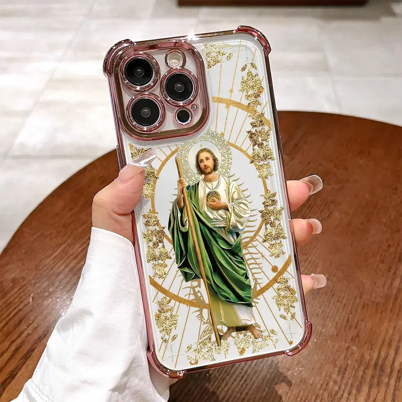 St. Jude Patterned Durable iPhone Casing - Electroplated, Airbag TPU Cushions, Shockproof Cellphone Cover for Everyday Drops, Handheld Devices Accessory for iPhone X,11,12,12 Pro,13,14,15,16,17,18 Pro Max Plus