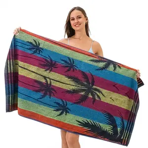 Oversized Beach Towel Tropical Leaf design 28x58 Inches 100% Cotton Large Soft Absorbent Quick Dry Pool Bath Towel