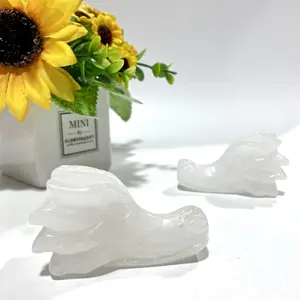 2 Counts Clear Quartz Dragon Head Crystal Carving Healing Stones Natural Stone Chakra Balancing Reiki Home Office Decor From IG Crystal