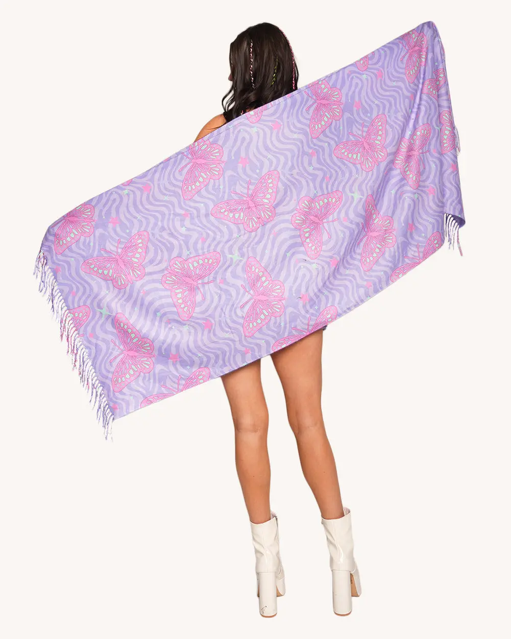 Bass Butterfly Pashmina Scarf - Chic, Elegant, Glamorous, Luxury Scarf Print Style for Modest Fashion Hijab Wear, Chic Pashmina Scarves, Elegant Pashmina Scarves