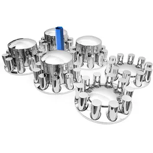 Chrome Front and Rear Axle Complete Wheel Cover Set 33mm Screw-on Cylinder Lug Nut Covers for Semi Trucks (Installation Tool Included) Standart Hub Caps Kit (2 Front & 4 Rear)
