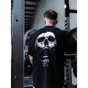New Gym Fitness T-shirt Loose Oversized Cotton Men Short Sleeves Bodybuilding Sports Tees Summer Training Workout Jogging Tops