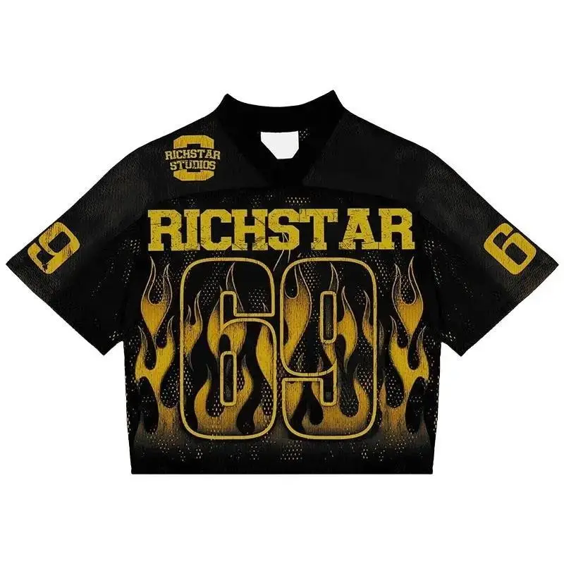 Cropped Mesh Football Jersey Rich Star Number 23 V-Neck Streetwear