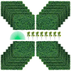VEVOR UV-Resistant Artificial Boxwood Panel Hedge Wall, 24pcs 24\X16\" 4cm Green Plant Leaf Panels, Decorative Fake Grass Backdrop for Wedding Photo Decor, Homemade Privacy Fence (Indoor/Outdoor Use)