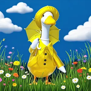 Goose costume on the porch, goose costume with raincoat and umbrella, garden statue decoration and easy-to-wear clothing, Whimsical