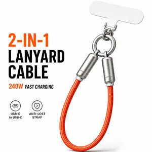 240W USB C Phone Lanyard Cable, 2-in-1 Fast Charging Crossbody Phone Strap with USB-C to USB-C Data Cord for iPhone 17/16/15, Samsung, Travel Essentials