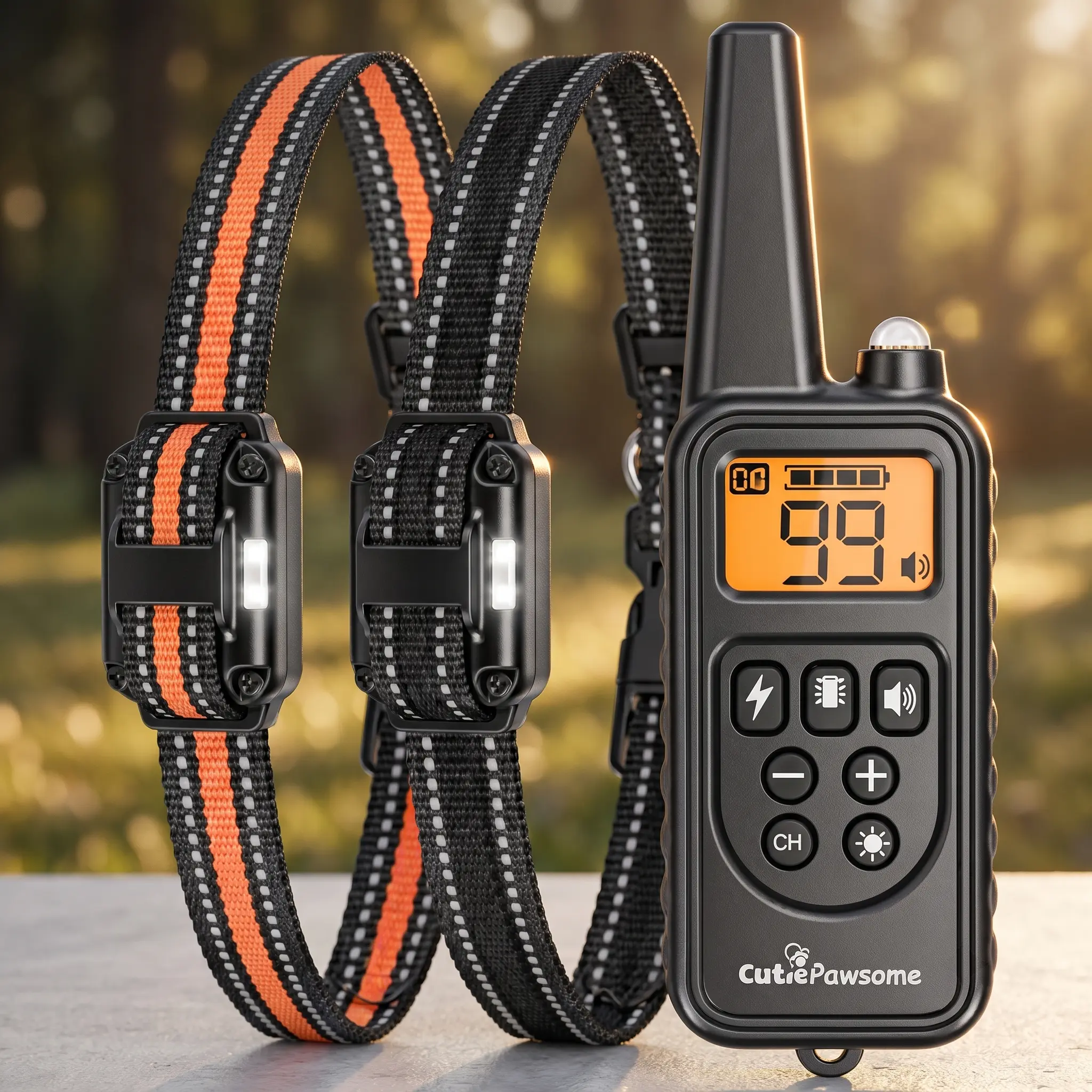 CutiePawsome 2-Pack Dog Training Collars - Rechargeable Remote-Controlled Collars, IP68 Waterproof, 4 Training Modes, 3 Channels for Small to Medium Dogs Adjustable Breathable Muzzle Automatic dog whistle for dog
