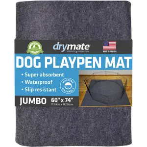 Drymate Dog Playpen Mat (Jumbo 60" x 74"), Absorbent, Waterproof, Slip-Resistant, Washable & Reusable Puppy Pee Pad for Potty Training, Whelping, Housebreaking, Incontinence, and Crate/Kennel (USA Made)