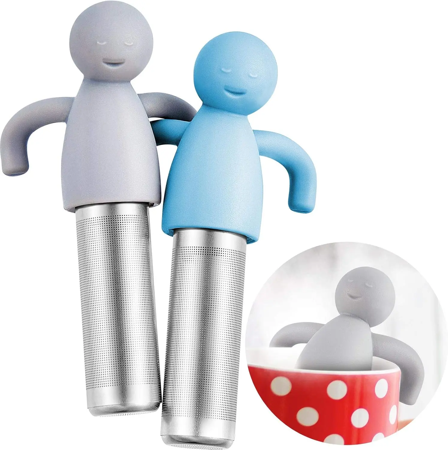 Tea Infuser for Loose Tea 2 Pack, Funny Silicone Man Shaped Tea Strainer Set, Novelty Cute Tea Steeper for a Relaxing Cup, BPA-Free Tea Accessories & Fun Tea Lover Gifts by