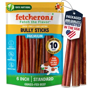 Fetcheroni 6" Standard Bully Sticks, Dog Chews, Odor-Free, Grain Free Dog Treat for All Ages, Puppy Chews, No Preservatives