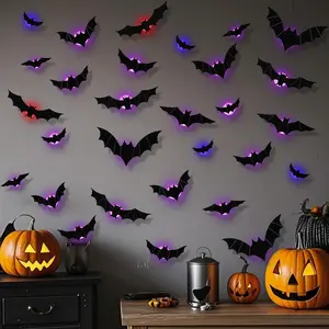 12/24 Pack Halloween Bat Wall Decors - Luminous 3D Bat Stickers, Large Size, Suitable for Halloween Decorations, Bedroom Window Decorations