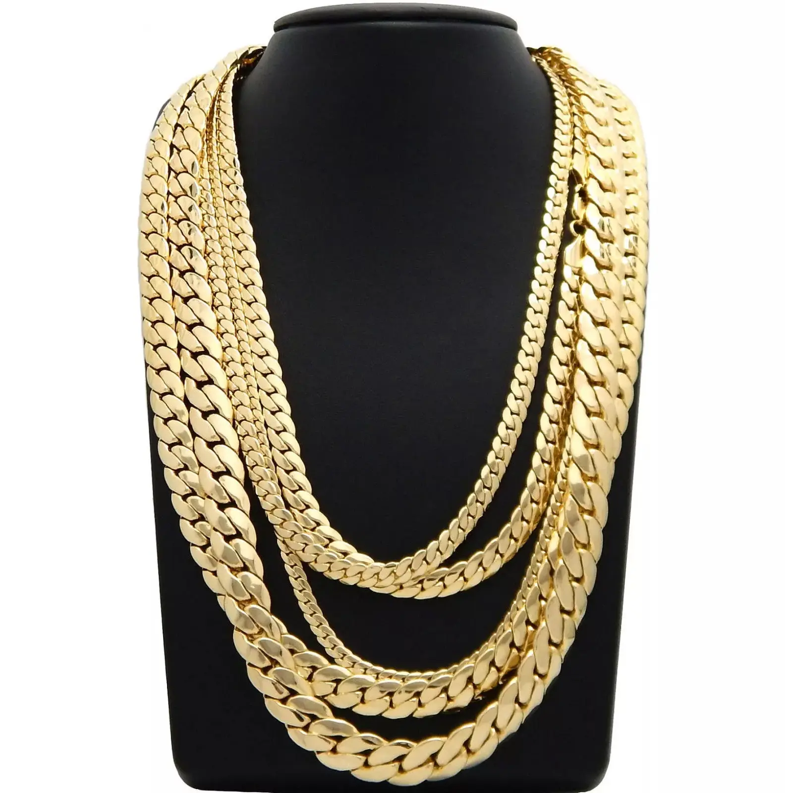 MaxBling81 AAA+ Gold Plated Brass 14K Stamped Cuban Chain - 4mm to 10mm Gold Statement Chain, Unisex Appeal Necklace & Bracelet Fashion Costume Jewelry Accessory with Various Sizes