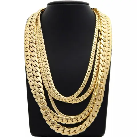 MaxBling81 AAA+ Grade Cuban Link Chain - 14K Gold-Plated Brass, 4mm-10mm Links (Incl.5mm,7mm), 8-30in Fit Range, Unisex Casual Costume Jewelry Necklace & Bracelet, Stainless Steel Alternative