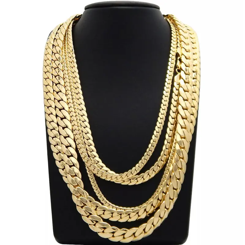 MaxBling81 AAA+ Grade Cuban Link Chain - 14K Gold-Plated Brass, 4mm-10mm Links (Incl.5mm,7mm), 8-30in Fit Range, Unisex Casual Costume Jewelry Necklace & Bracelet, Stainless Steel Alternative