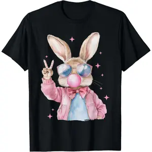 Adorable Bunny Blowing Bubble Gum Kids TShirt for Happy Easter Celebration