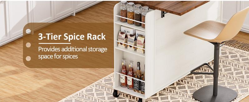 【Does Not Include Trash Can】 Spurgehom Multifunctional 47” Kitchen Island on Wheels: Features Hidden Trash Storage, Drop-Leaf Countertop, 3-Tier Spice Rack & 2 Drawers. Mobile Cart with Locking Casters for Flexible Kitchen Space 【Does Not Include Trash Can】 Spurgehom Multifunctional 47” Kitchen Island on Wheels: Features Hidden Trash Storage, Drop-Leaf Countertop, 3-Tier Spice Rack & 2 Drawers. Mobile Cart with Locking Casters for Flexible Kitchen Space