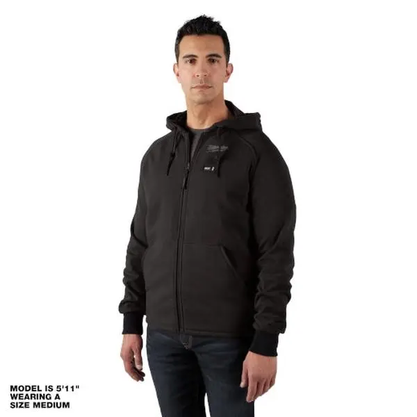 Milwaukee Men's M12 Heated Hoodie 306-20, Long Sleeve Jersey Lined Fleece Top with 3-Heat Settings and Carbon Fiber Elements, Tops, Menswear
