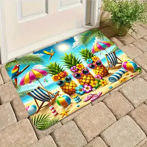 High-quality flannel tropical beach parrot pineapple entrance floor mat, anti-slip, machine washable, non-fading, suitable for kitchens, restaurants, bedrooms, study rooms, computer rooms, indoor and outdoor entrances, welcoming floor mats, home decoratio