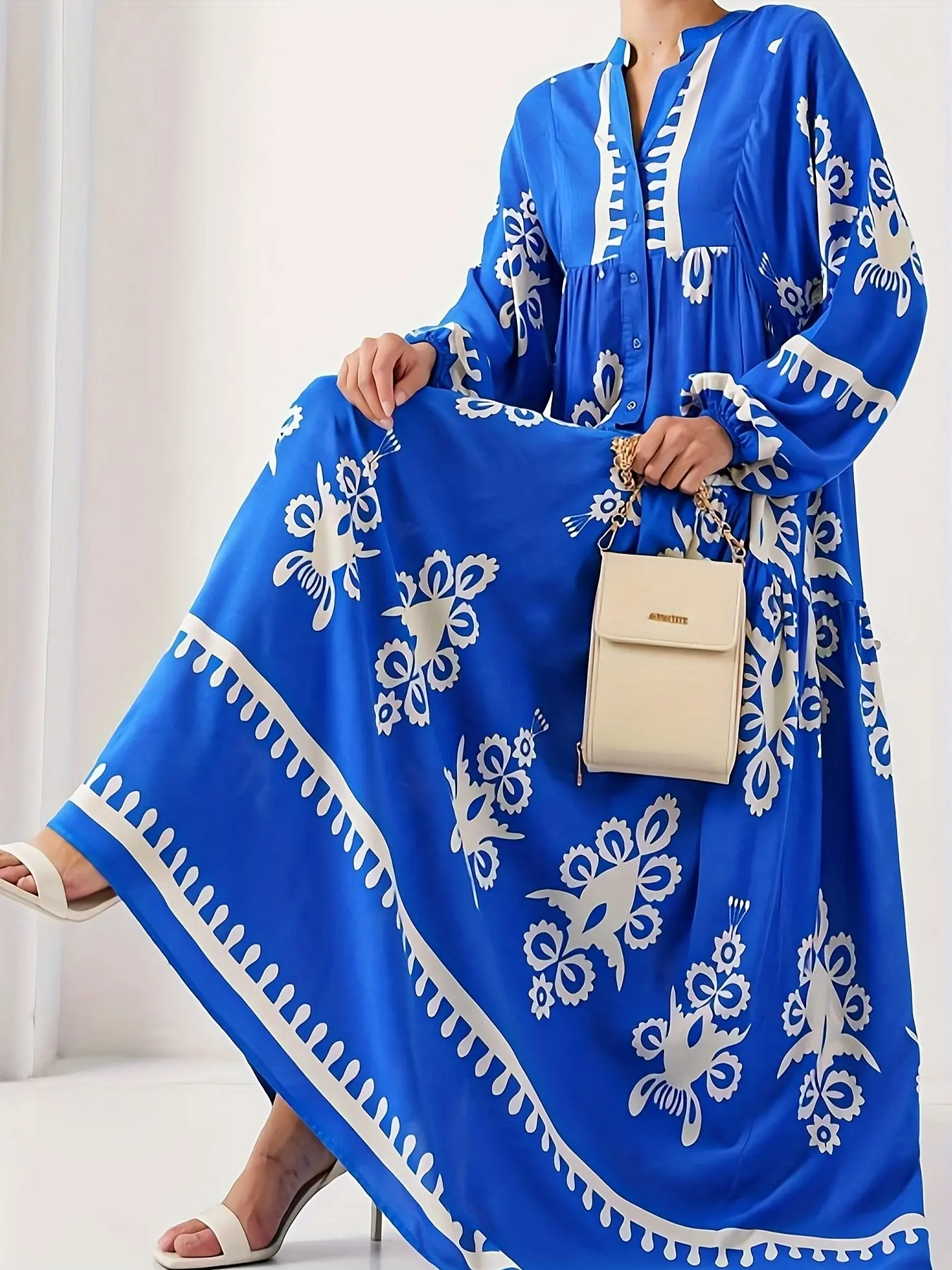 Women's Casual Printed Arabic Style Simple Dress, Daily Wear Abaya Long Robe, Ladies Vacation Clothing, Elegant Fashion