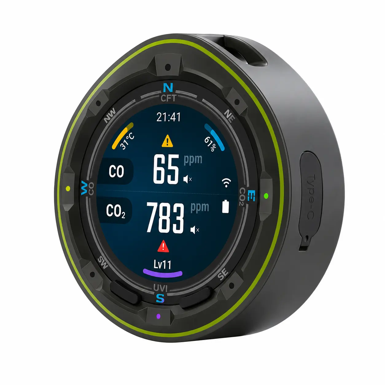 FABISENSE PTH-28B Portable C/O & CO₂ Air Monitor with Bluetooth APP, Rechargeable Touchscreen Gas Detector for Camping, RV & Home