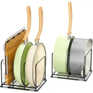 Pan and Pot Organizer Rack Cutting Board Organizer for Cookie Sheet Frying Pan Baking Pan Tray inside Cabinet Kitchen Storage, Total 5 Compartments 2 Pcs