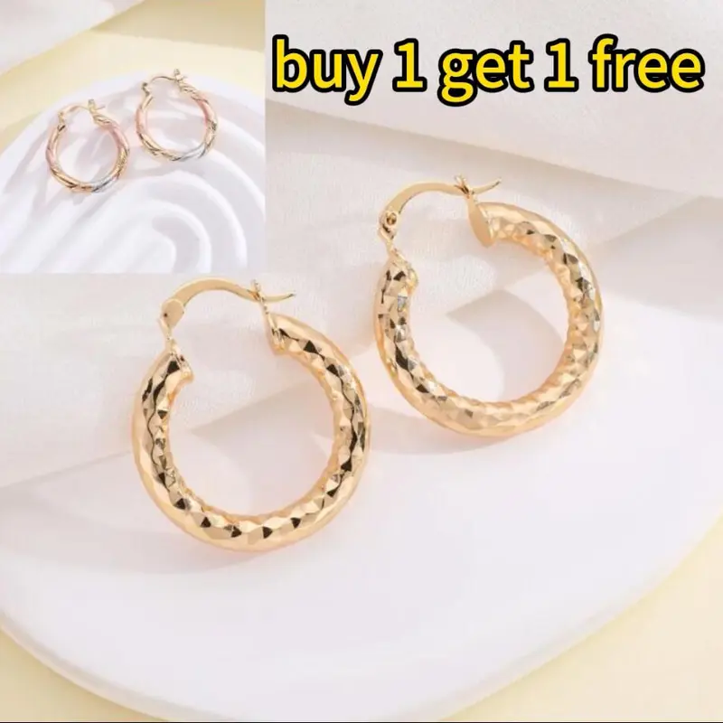 Women's 14 Karat Gold Plated Twisted Huggie Hoop Earrings Jewelry Set - Buy 1 Get 1, Lightweight Elegant Gold Earrings for Wedding, Birthday Gifting