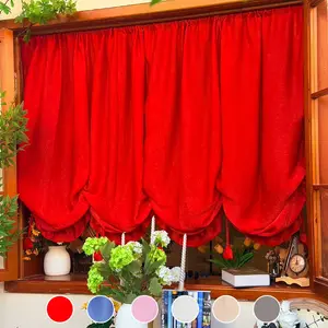 Velvet Drawstring Curtains Adjustable for Living Room Kitchen Cafe Semi Transparent Privacy Curtain Ring Top Washable Polyester Panel