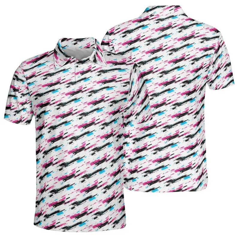 Retro 90s Polo Shirt for Men Neon Moisture Wicking Short Sleeve Golf Top, Gift for Him