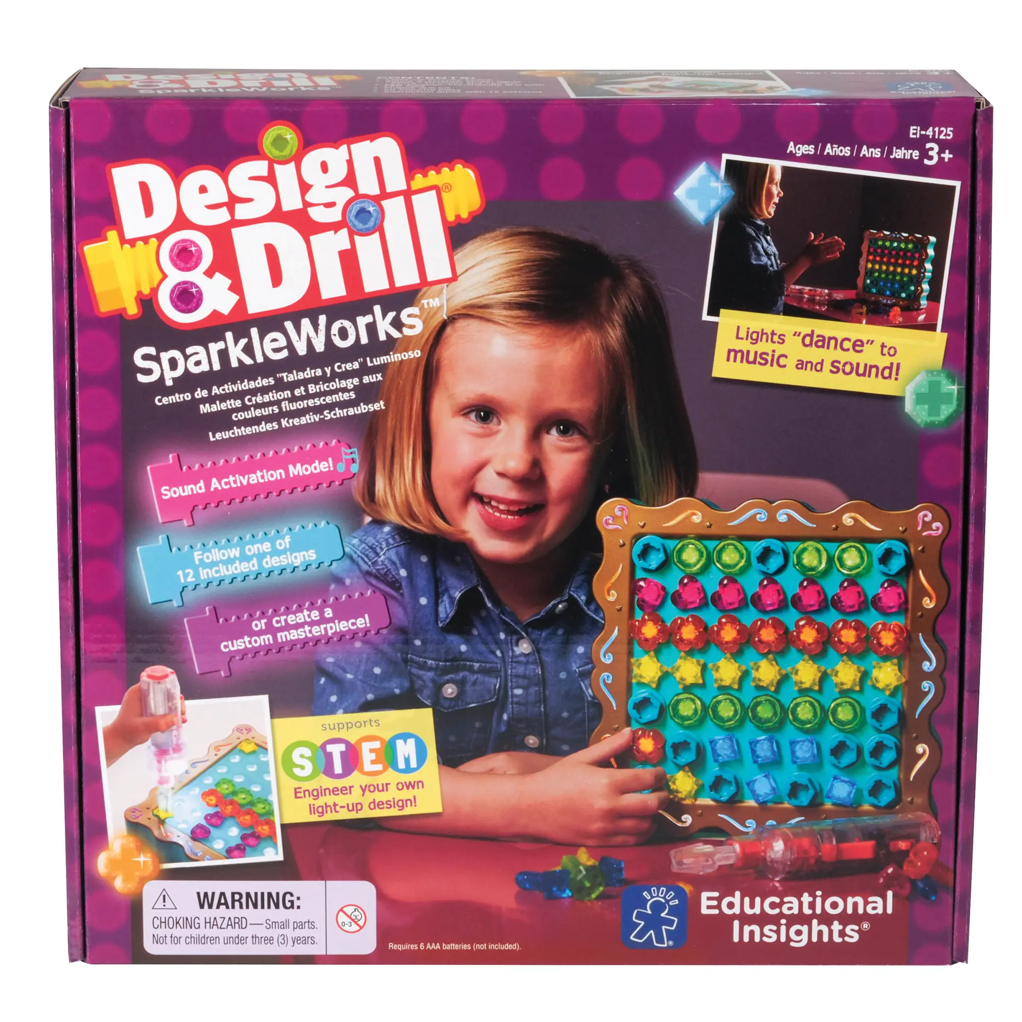 Educational Insights Design & Drill SparkleWorks - Light Up Drill Toy, STEM Learning with Toy Drill