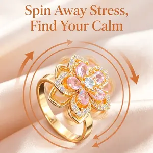 Sunflower Fidget Ring for Women Gold Anxiety Crystal Rings Cubic Zirconia Sunflower Open Adjustable Fidget Ring Spinner Sun Ring for Men Trendy Jewelry