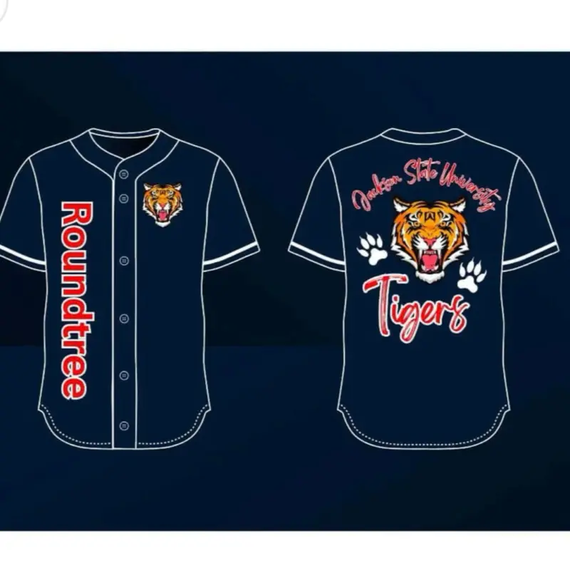 Customized Blue Jackson State University Baseball Style Jersey Tiger Logo