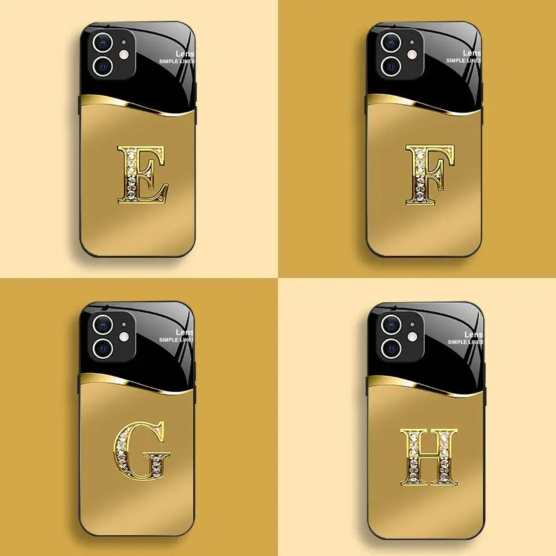 iPhone 11 Smartphone Case, High-End Gold-Letter Electroplated Glass Cover with Metal Paint, Business-Simple Design, Affordable Handheld Cellphone Protection for Anti-Fall, Anti-Fingerprint Devices 995
