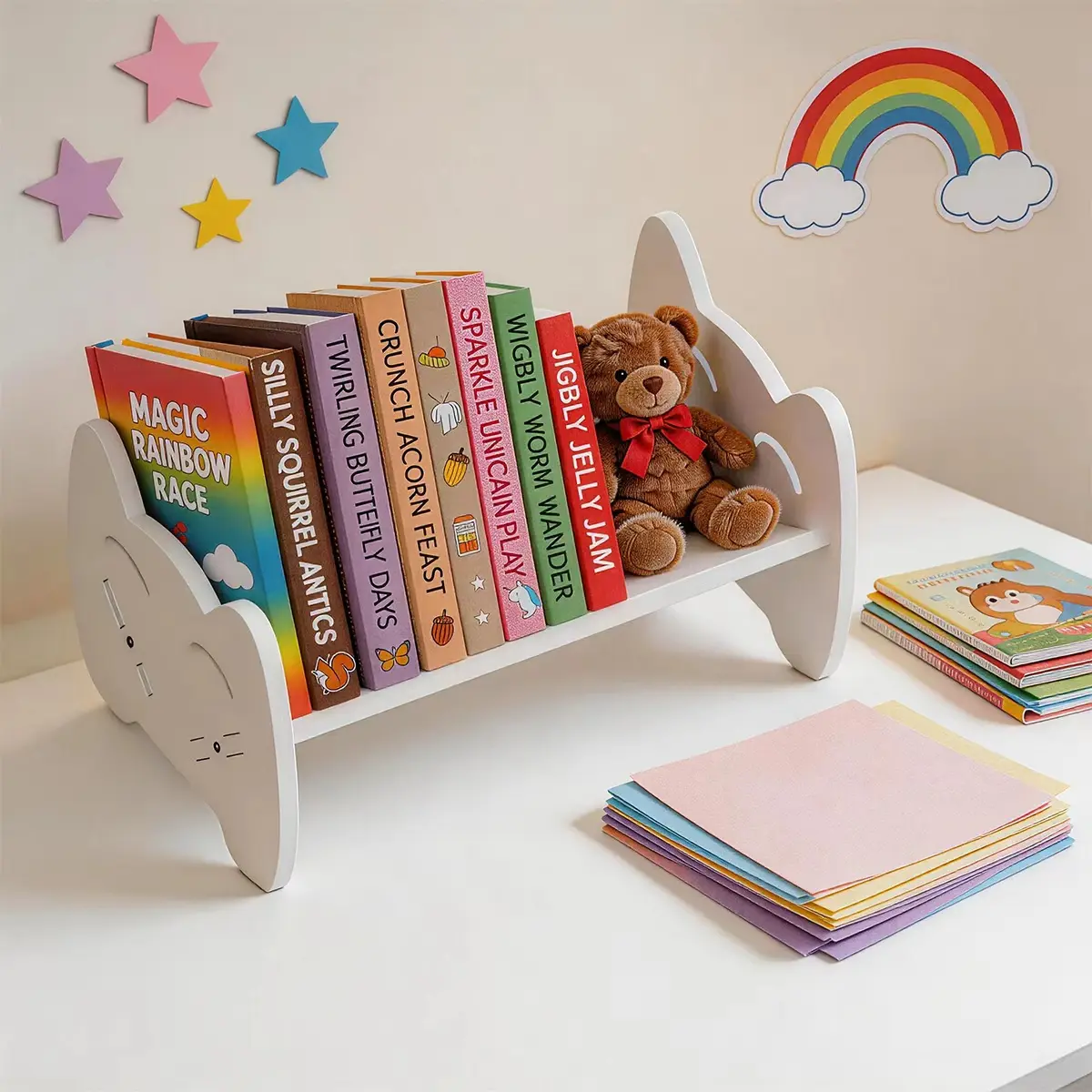 Mini Desktop Children's Bookshelf with Tilted Shelf for Reading, Desk-Size Storage Home Library, Smallspace Fit Tidy Desk Setup Furniture for Home Office Organization