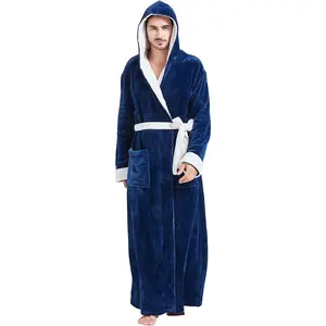 Mens Robes Big and Tall with Hood Two-Tone Flannel Fleece Contrast Bathrobe Full Length Plush Long Robe House CoatGift