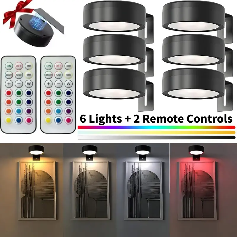 Wall Light, Wireless Metal Art Lamp, Dimmable Magnetic Clip Design, Battery Powered RGB Multi-Color, Home Decor Lighting, Decorative Lights, With Remote Control, Home Decoration Lamp