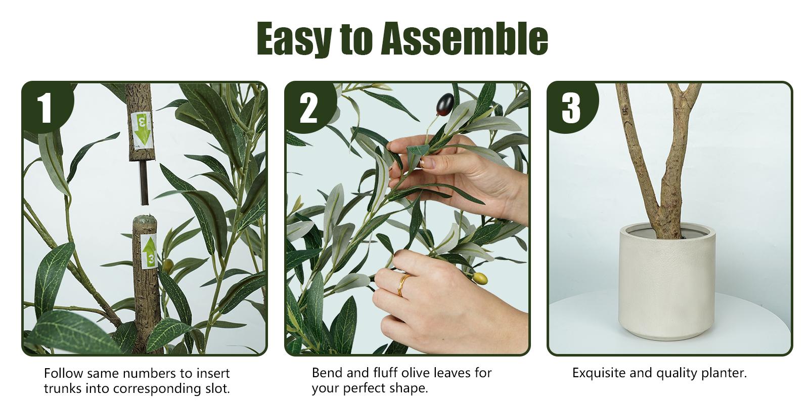 Artificial Olive Tree in White Pot (5/6/7 FT) - Lifelike Faux Indoor Plant for Home & Office Decor