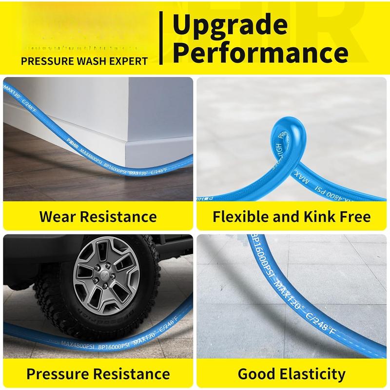 Washer Hose 50FT 3/8" for Cold & Hot Water (Up to 248?) 4800 PSI Kink Resistant Industrial Grade Steel Wire Braided QC Ends with 2 M22-14mm to 3/8" Adapters for Professional and Home Washer Hose 50FT 3/8" for Cold & Hot Water (Up to 248?) 4800 PSI Kink Resistant Industrial Grade Steel Wire Braided QC Ends with 2 M22-14mm to 3/8" Adapters for Professional and Home