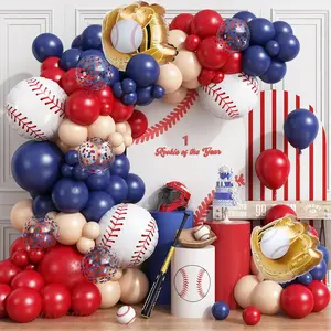 Baseball Balloon Arch Kit 166pcs Navy Red Nude with Confetti & Baseball Foil for Party
