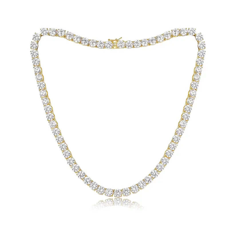 MDFUN Unisex Gem Necklace - 18K White/Yellow Gold Plated Copper Base, 4-6mm Sparkling Cubic Zirconia Link Chains, 16-24in Pendant-Free Casual Classic Costume Jewelry for GF Gift & Casual Wear