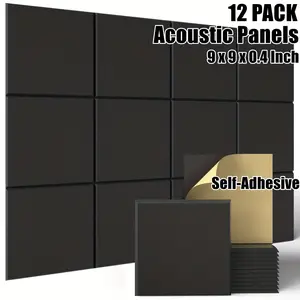 12-Piece Self-Adhesive Acoustic Panels, Polyester Soundproof Padding, High-Density Noise Reduction Wall Boards for Home & Office Use