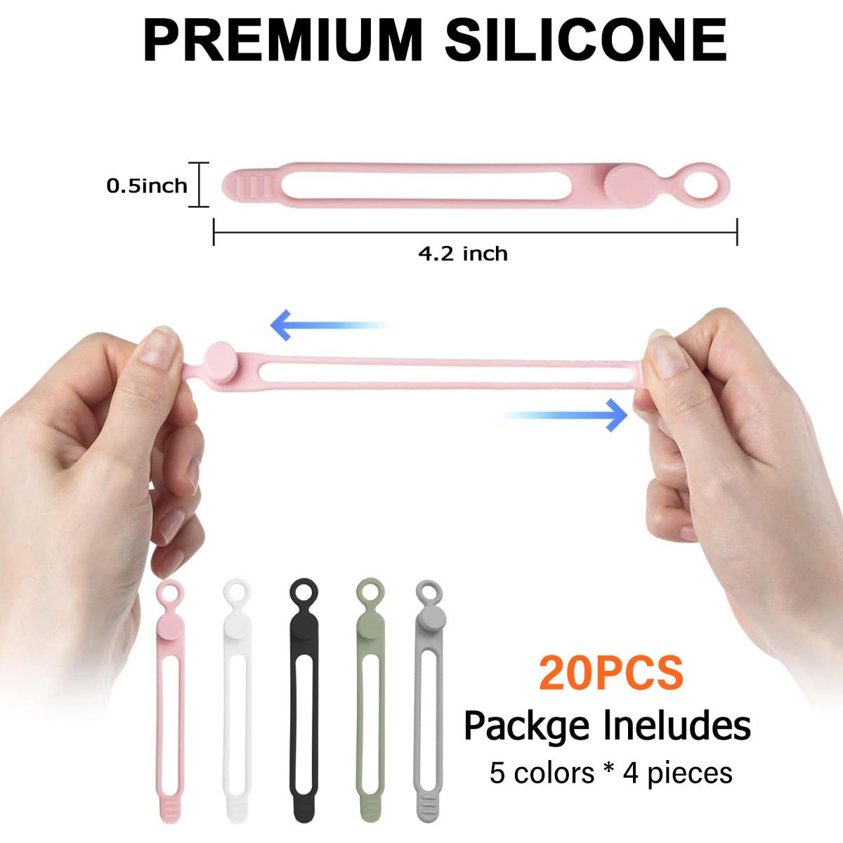 20 Pcs Silicone Cable Tie, Straps Cord Cable Organizer for Bundling Earphone, Phone Charger, Computer Cords, Reusable Cable Ties Wire Organizer in Home Office KitchenSchool