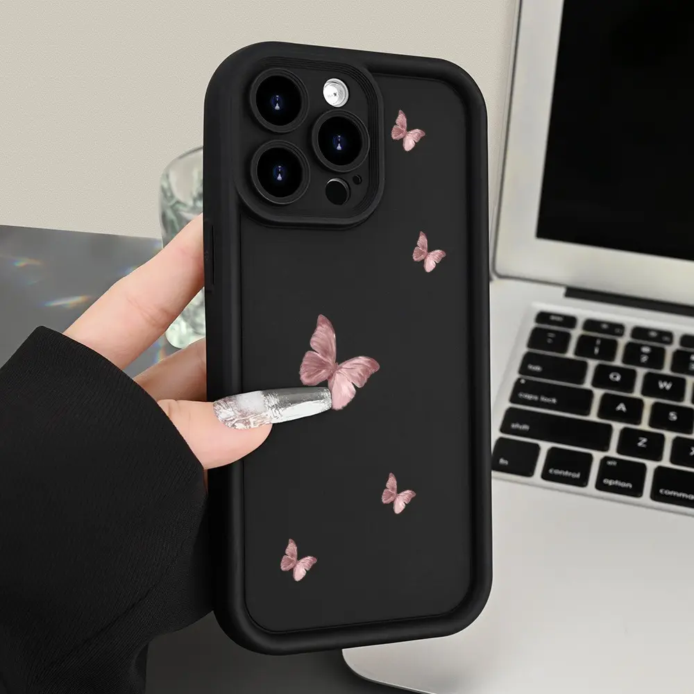 Black Butterfly Pattern Drop-Proof Protective Smartphone Case - Compatible with iPhone 7,8,X,XS,XR,11-17, Mini, Plus, Pro, Max Series - Great Gift for Girlfriends