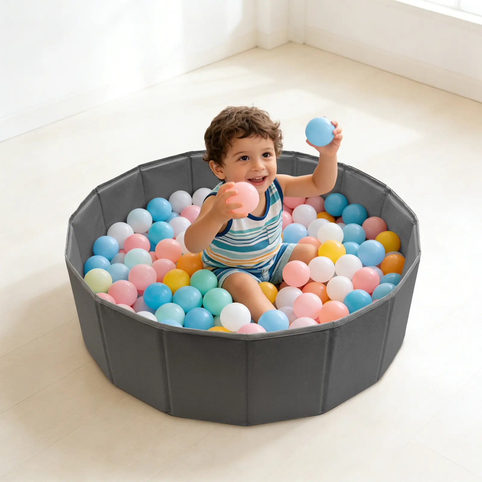 1Pc Gray Minimalist Foldable Baby Pit - Multi-Purpose Portable Pet Pool, Balls Not Included, Gift for Baby Boys & Girls (Toys for Sports & Outdoor Play), Baby Ball Pit, Bpa Free, Playpen For Baby, Safe Materials, Unisex