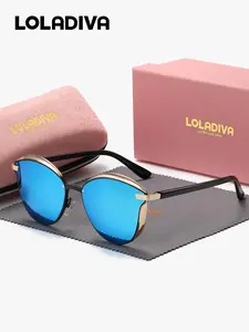 1 Pair LolaDiva Unisex Full Frame Cat Eye Frame Fashion Sunglasses Vintage design UV400 Metal Frame Polarized Lenses Fashionable Frames Sunglasses