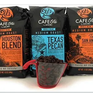 Cafe Ole by HEBs Houston Blend & Texas Pecan Medium Roast Whole Bean Coffee Bundle 12 oz Each Multipack Combo Gift