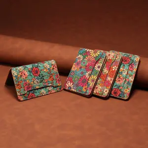 Denior Magnetic Cork Material Ultra-Thin Credit Card Bag Green with Colorful Floral Design & Premium Cork Leather Craftsmanship MagSafe 2.0 Ecosystem